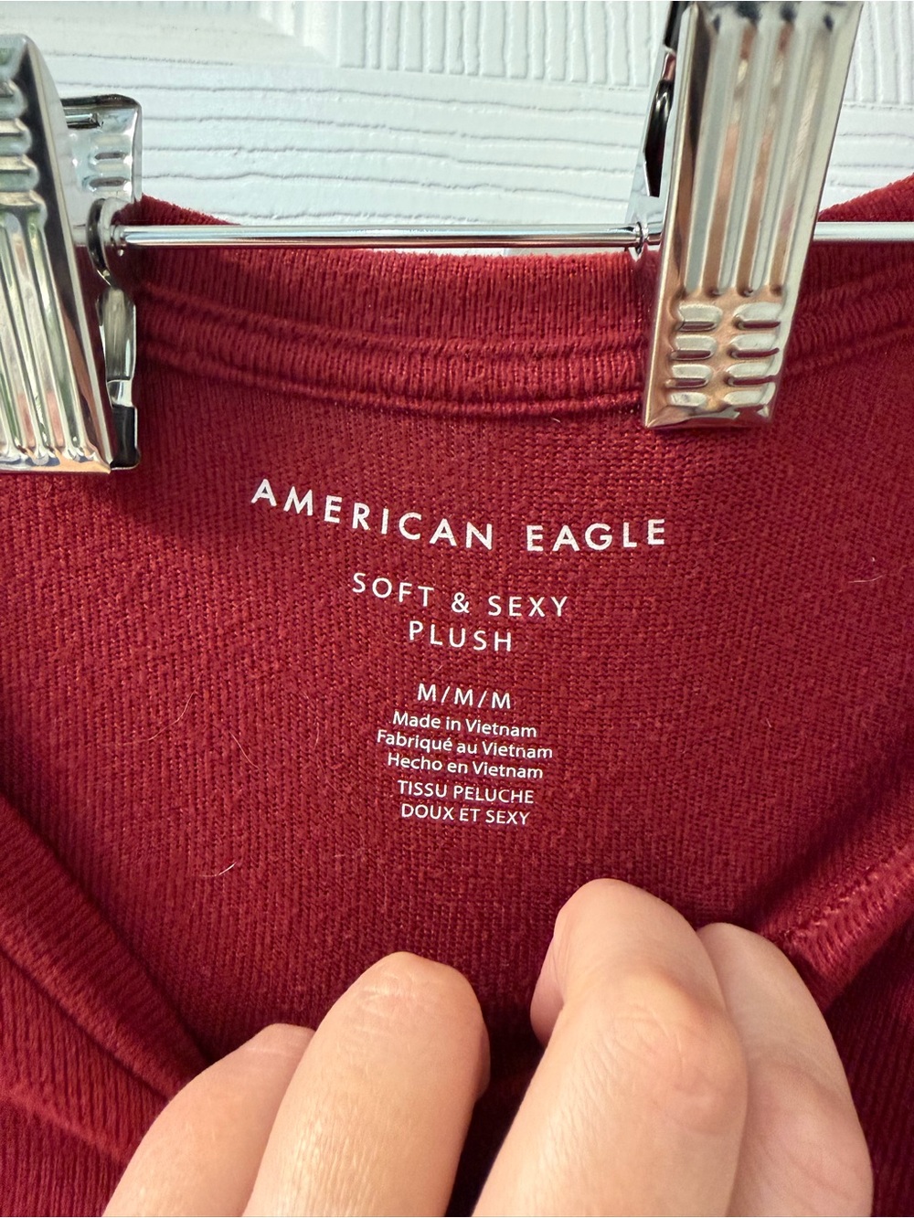 American Eagle Outfitters Women’s V-Neck Long Sleeve Top - Burgundy - Picture 2 of 4